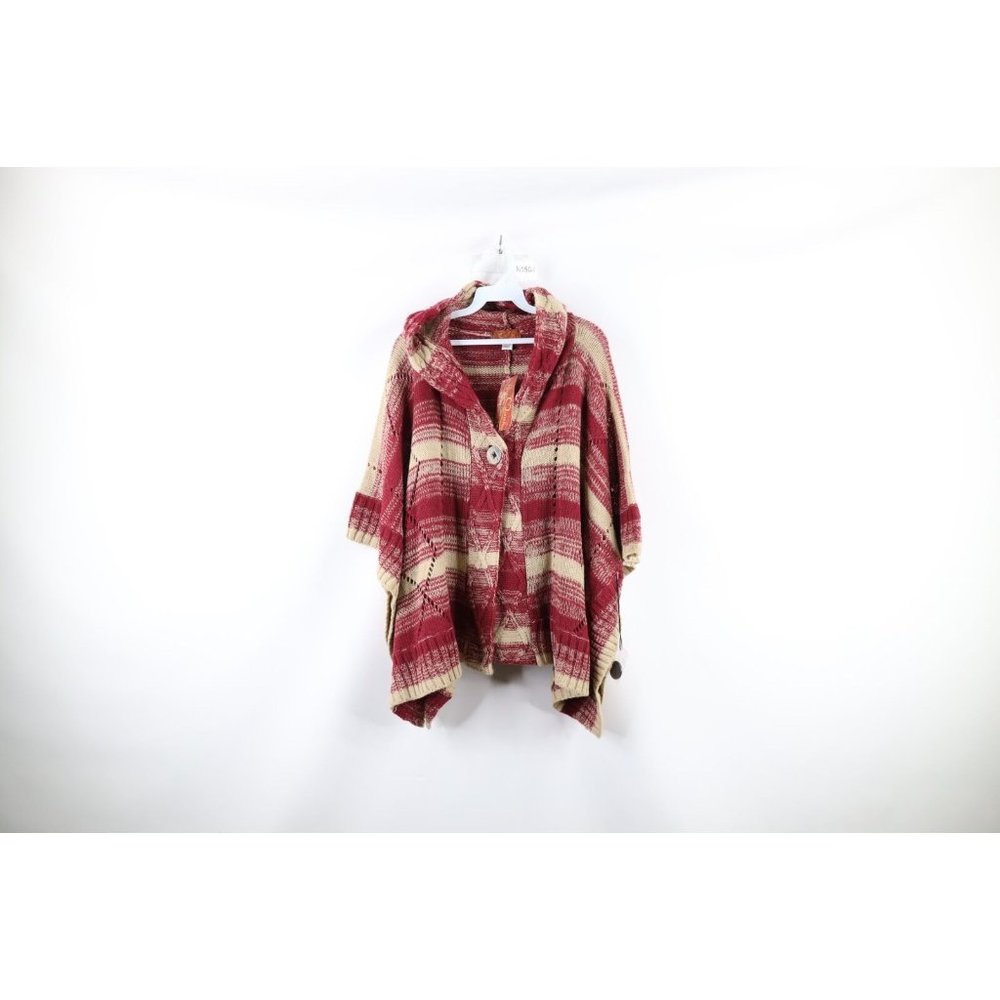 NOS Vtg Scully Womens One Size Boho Chic Wool Blend Knit Hooded Poncho Sweater